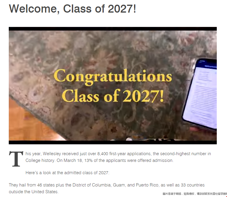 韋爾斯利學院2027屆錄取數據.png